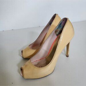 TED BAKER | Patent leather pumps open toe yellow heels sz 38.5